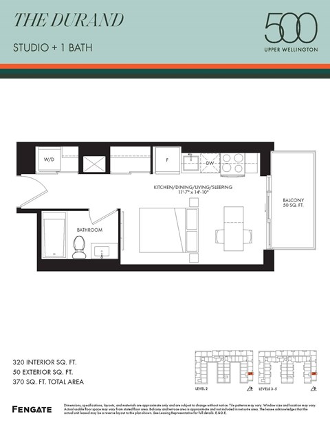 Floor plan for studio, 1 bath, 320 sqft